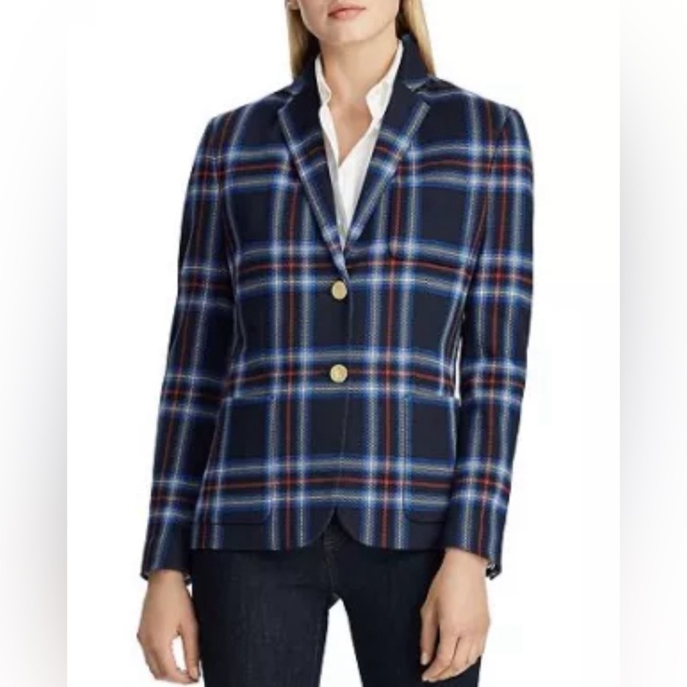 Lauren Ralph Lauren Blue, Red and White Plaid Jacket Size Large NWT